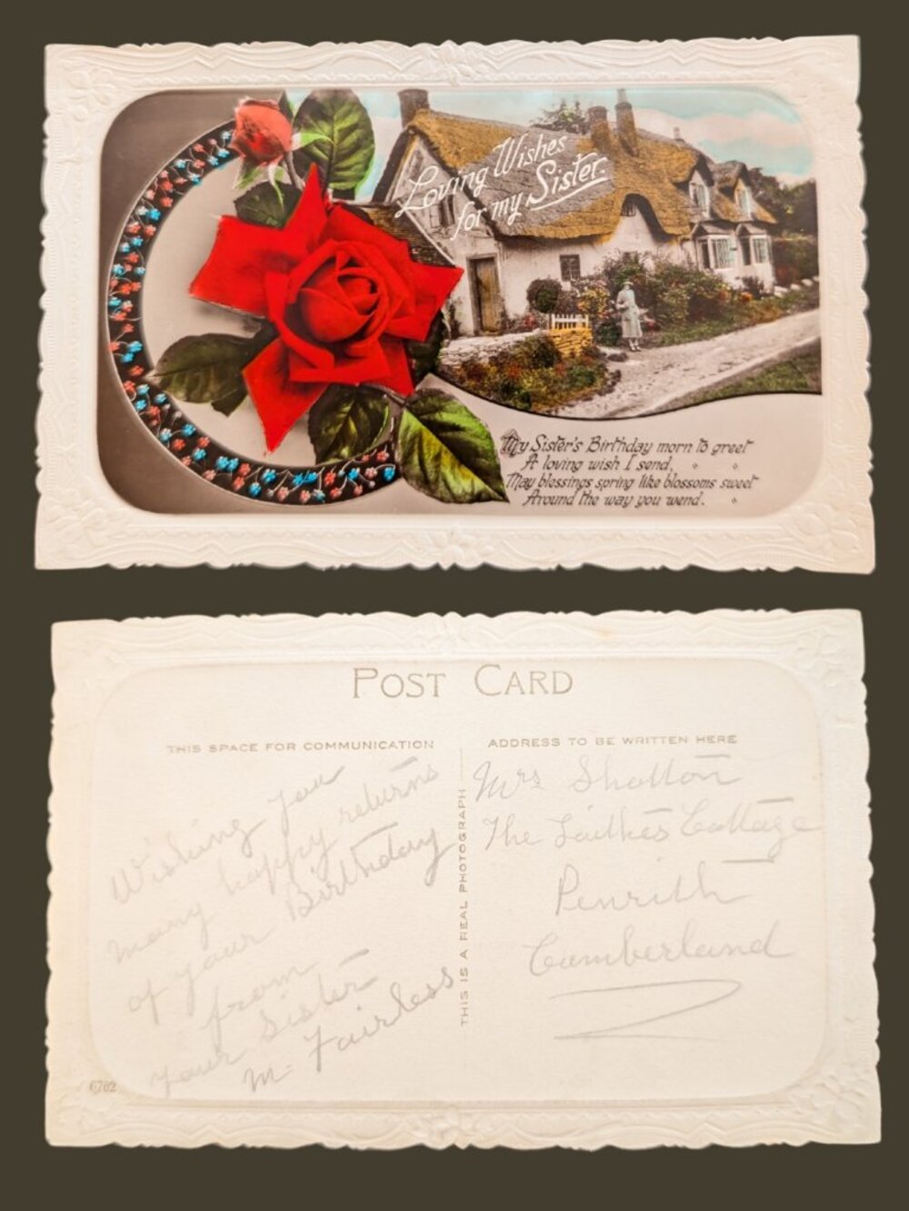 POSTCARD SALE 10/$20 Unposted Embossed RPPC Cottagecore Birthday Postcard